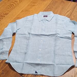 Untuckit Womens LINEN NEW Work Shirt 8 Blue Top Button Up Down Blouse SHERRY